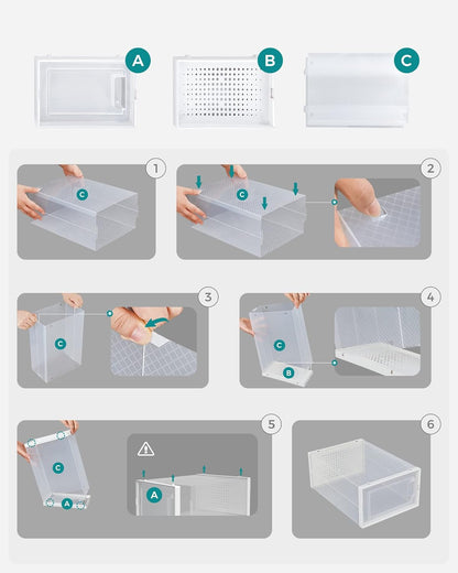 - Shoe Boxes - Pack of 8 Foldable and Stackable Shoe Bins/Organizers, up to Size 44, Clear and White, LSP08SWT