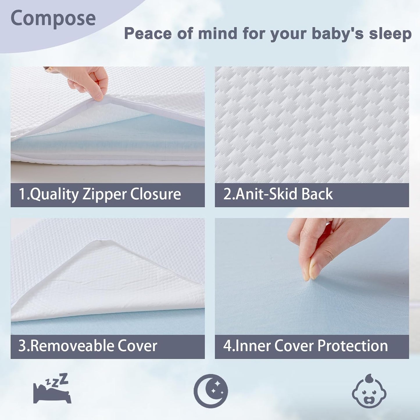Lisara Bassinet Mattress, 41" X 29" Dual Sided Gel Memory Foam Mattress with Waterproof, Removable and Breathable Ice Silk Cover, Fit for 4Moms Breeze plus Portable Playard