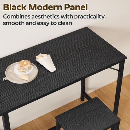 70.9" Bar Table and Chairs Set, Dining Table and Chair Sets, 3 Piece Counter Height Table and 2 Stools, Kithcen Table for Home Restaurant, Bar, Black BT09BB