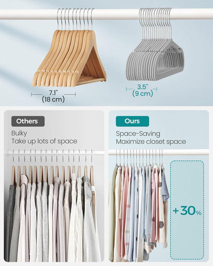 Kids Hangers 50 Pack, 14 X 8 Inches, Non-Slip Velvet Baby Hangers for Closet, Space-Saving, Wide Shoulder Notches, Dove Gray UCRF038G01