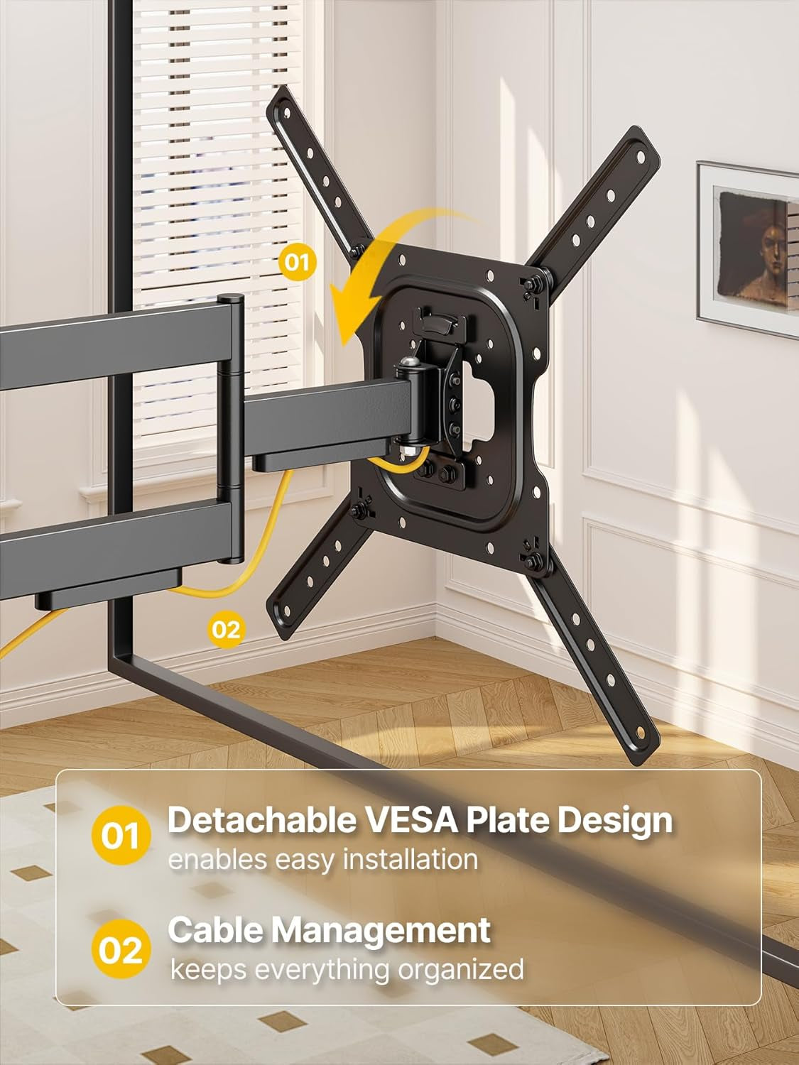 Full Motion TV Wall Mount for 23–65 Inch Flat & Curved Tvs and Monitors, Swivel & Tilt Articulating Bracket, Max VESA 400X400Mm, Holds up to 77 Lbs, Perfect Center Design