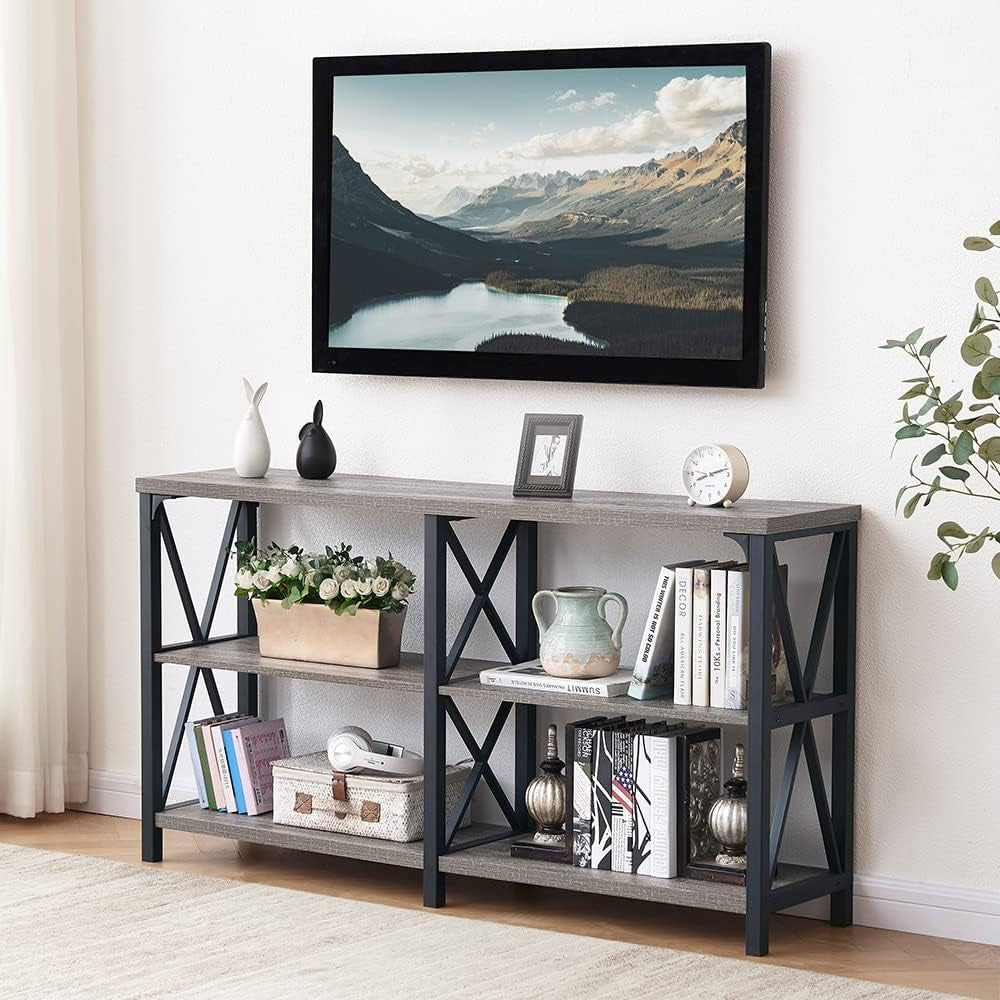 Farmhouse Sofa Table, Rustic Console Table for Living Room, Entryway Table with Storage, Hallway Entry Table for Foyer, Light Grey Oak, 47 Inch