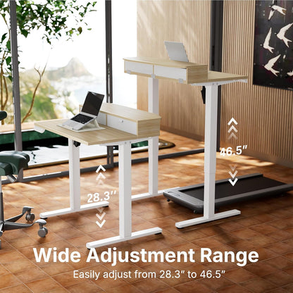 32 X 21 Inch Small Electric Standing Desk with 2 Drawers, C-Clamp Mount Compatible, Height Adjustable Sit Stand Desk, Home Office Stand up Desk with 4 Memory Height Settings, Light Walnut