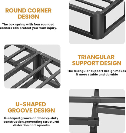 Box Springs King Size 10 Inch, High Profile King Box Spring 3500 Lbs Black Heavy Duty Metal Mattress Foundation with Easy Clean Fabric Cover, Easy Assembly