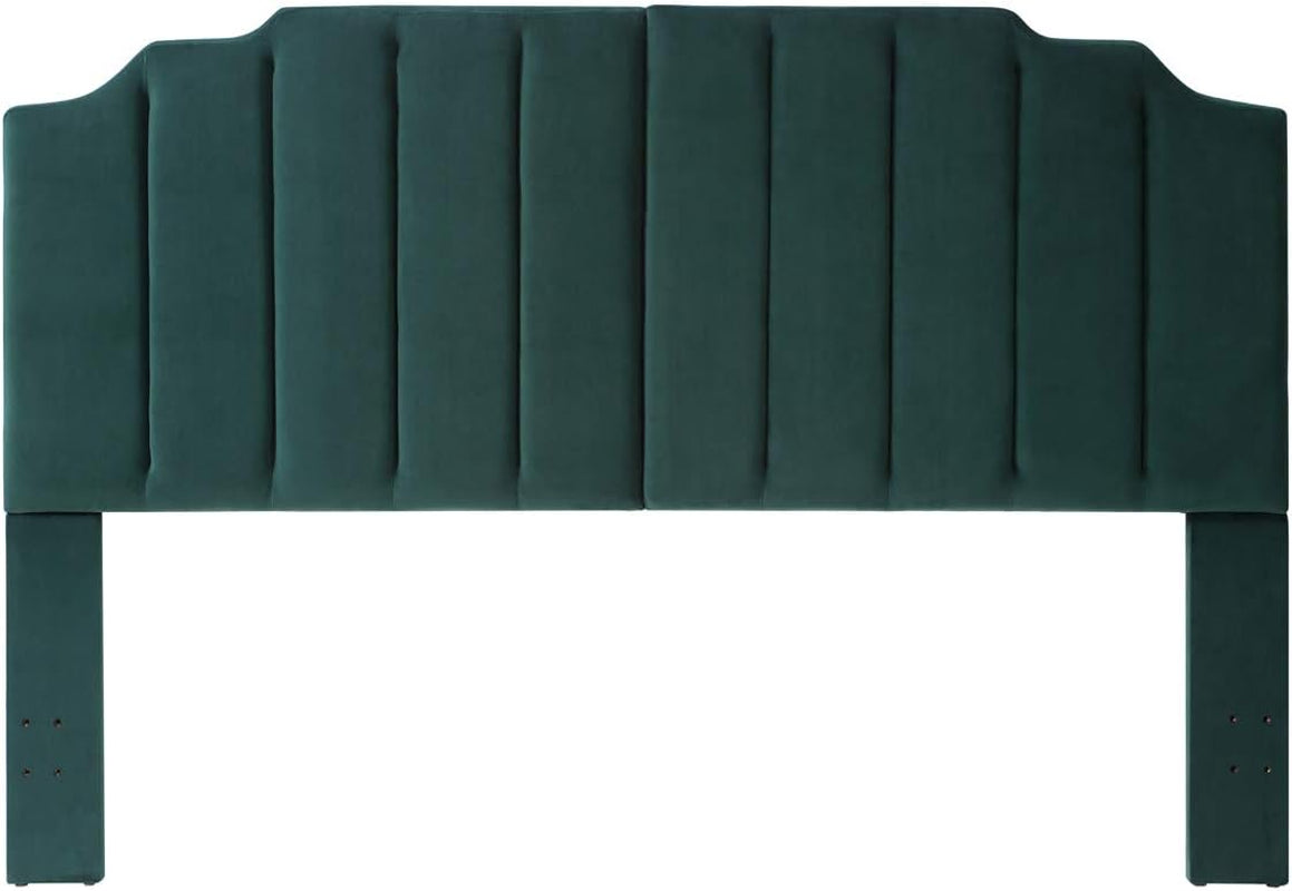 Jade Velvet Tufted King Upholstered Headboard, Modern Vertical Channel Design California King Headboard with Stepped Silhouette Top Edge,Jade