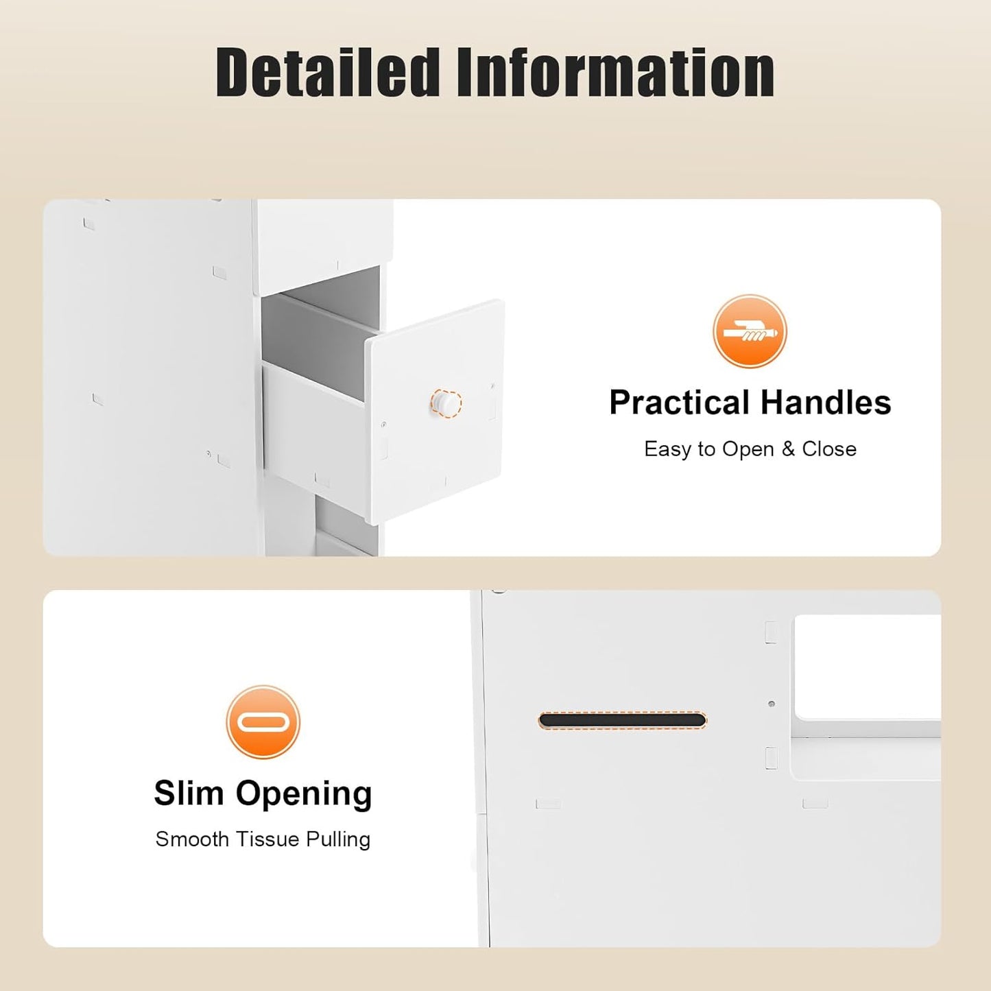 Bathroom Storage Cabinet, Storage Cabinet with Drawers, Movable Narrow Toilet Side Cabinet W/2 Slide Out Drawers, 2 Rattan Baskets & Shelves, Toilet Paper Holder on Wheels for Small Spaces