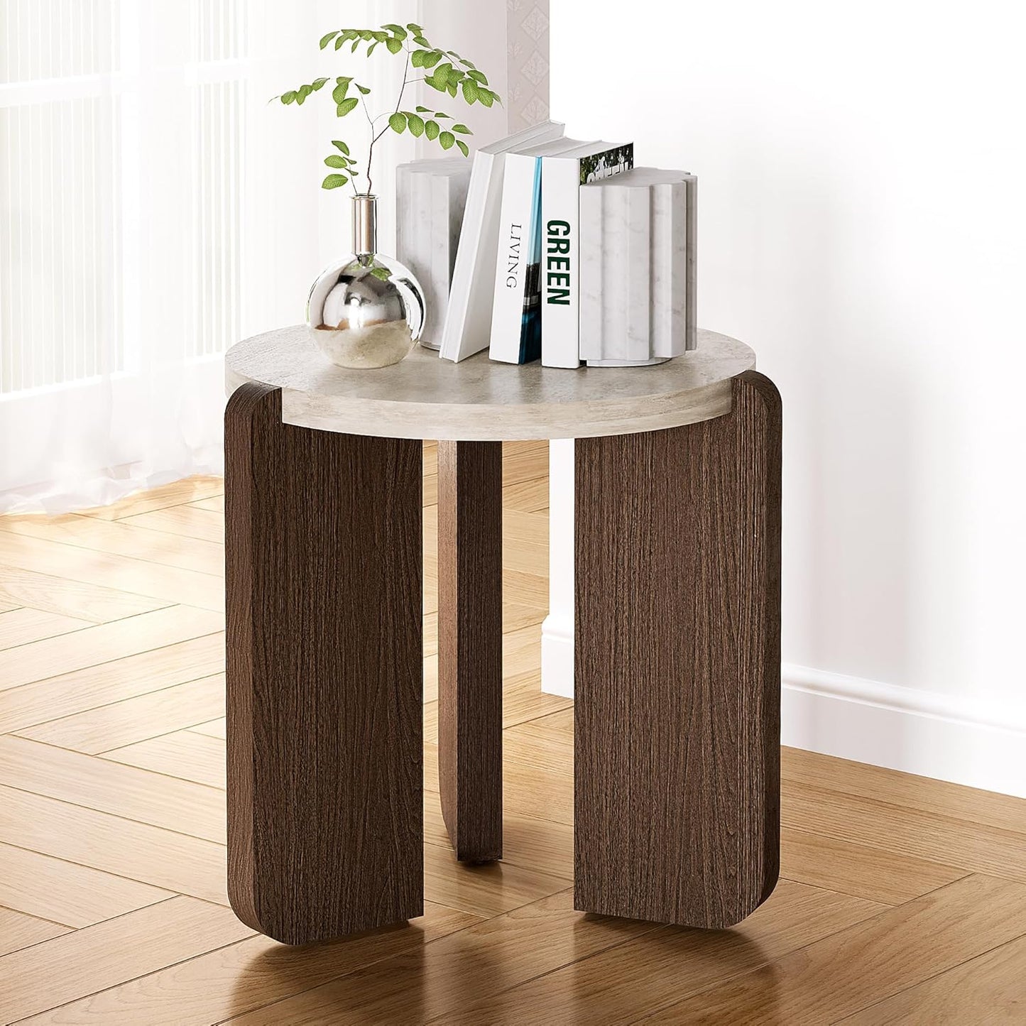 Side Table, Small round End Table with 3 Legs, Nightstand for Small Spaces, Accent Table with Faux Marble Tabletopn for Living Room, Bedroom