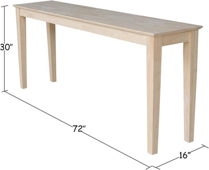 International Concepts Shaker Console Table, 72-Inch Long, Solid Parawood, Unfinished