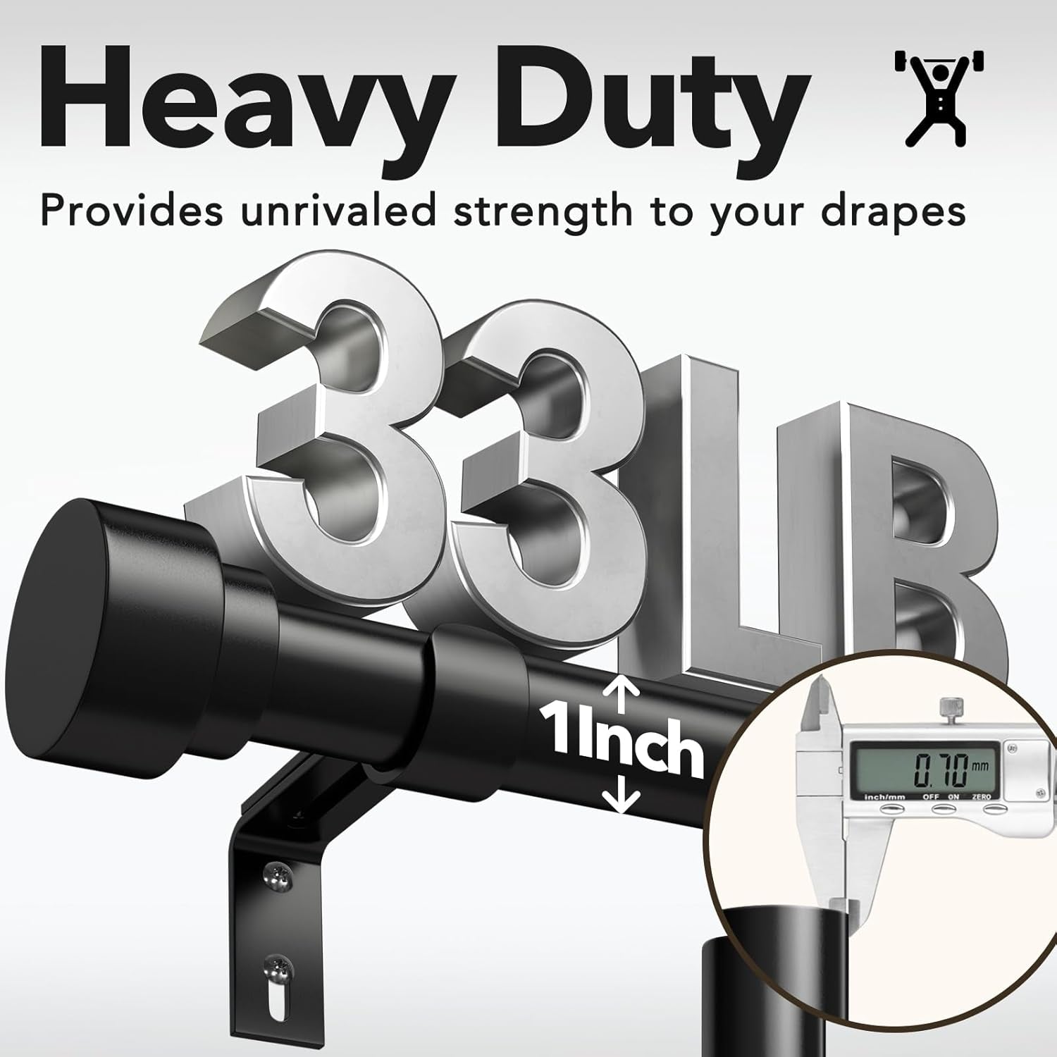 Heavy Duty Curtain Rods for Windows 66 to 120 Inch, 1 Inch Adjustable Black Curtain Rod Set with Easy Installation and Modern Design (A1,Black,30-120")