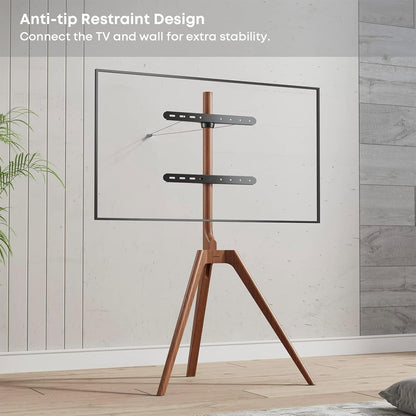 Premium Wood Easel TV Stand, Adjustable TV Tripod Stand for 45-65 Inch LED LCD Screen, with Top TV Shelf and Magnetic Concealed Cable Management, Max Load 88Lbs, Walnut
