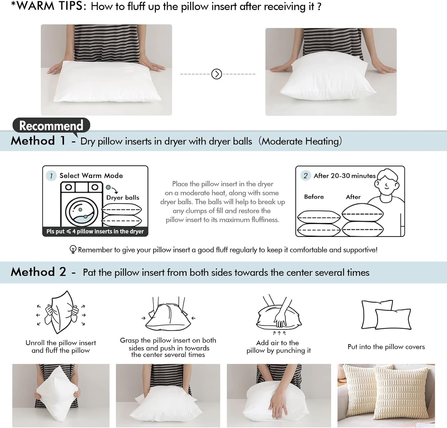 Throw Pillow Insert Premium Pillow Stuffer Sham Rectangle for Decorative Cushion Bed Couch Sofa 12X20 Inch