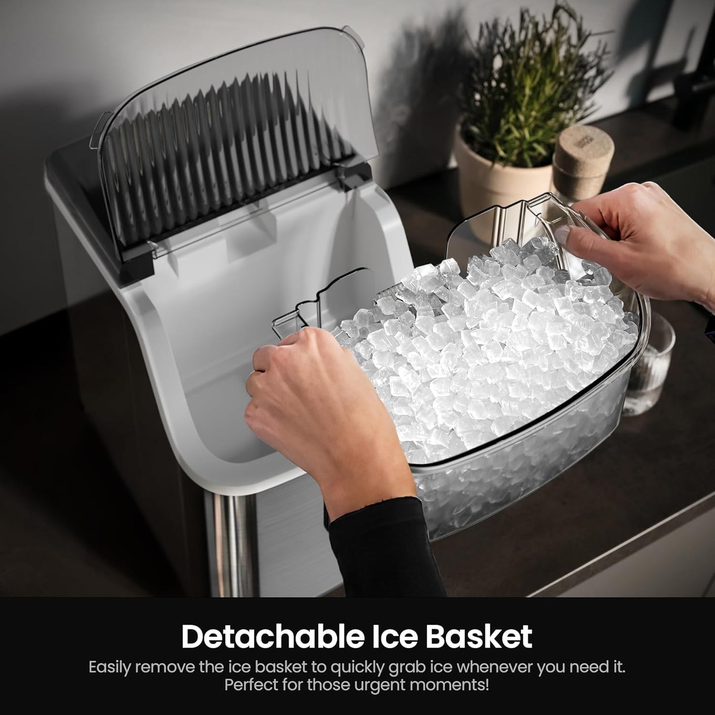 Nugget Ice Makers Countertop,Portable Ice Machine with Crushed Ice, 35Lbs/Day,Self-Cleaning,One-Click Operation for Home Use(Silver)