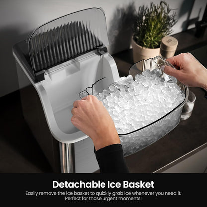 Nugget Ice Makers Countertop,Portable Ice Machine with Crushed Ice, 35Lbs/Day,Self-Cleaning,One-Click Operation for Home Use(Silver)