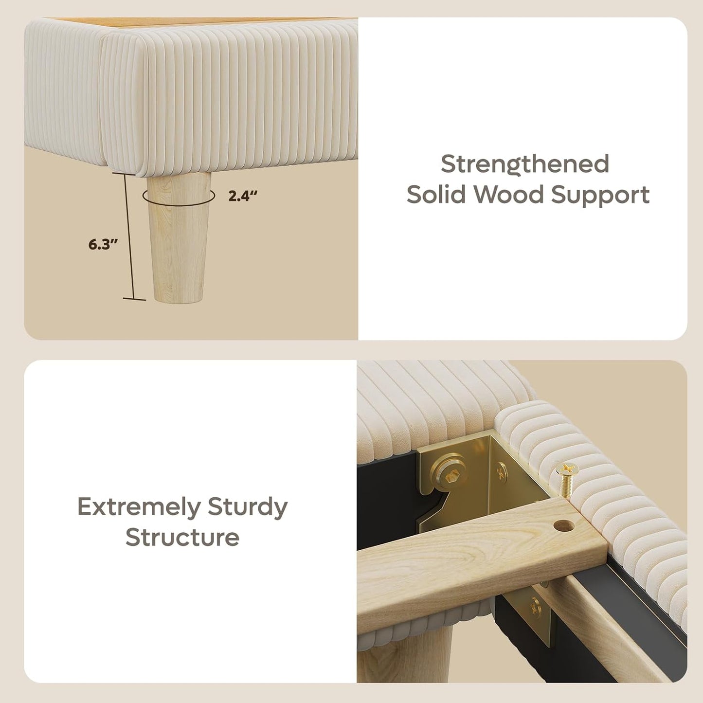 Queen Bed Frame with Adjustable Headboard, LED Lighting, Vertical Channel Tufted Corduroy Upholstered, Solid Wooden Slats Support, No Box Spring Needed, Never Squeaks, Easy Assembly, Beige