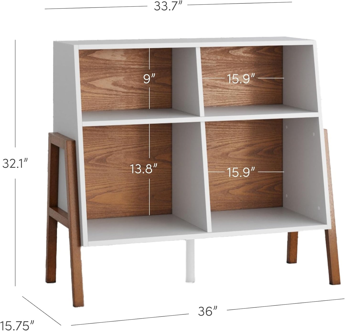 Telos 4-Cube White TV Stand with Open Cubby Shelf with Angled Design, Brown/Glossy White, Set of 2