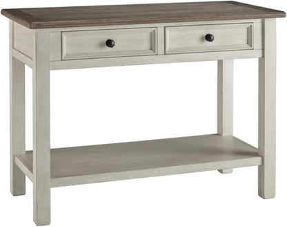 Bolanburg Sofa Table, Two‑Tone Wood Console with Drawers, Antique Finish with Metal Hardware, Ideal for Entryway or Living Room Display, Antique White