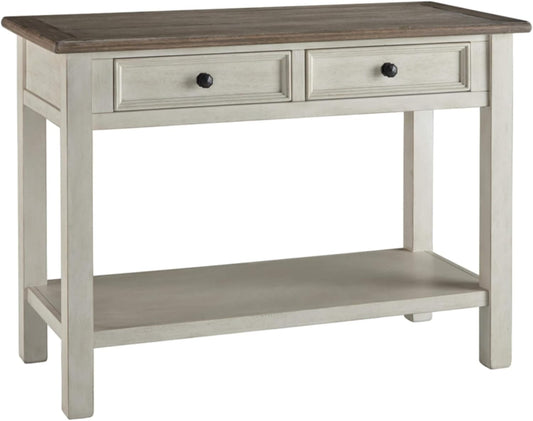 Bolanburg Sofa Table, Two‑Tone Wood Console with Drawers, Antique Finish with Metal Hardware, Ideal for Entryway or Living Room Display, Antique White