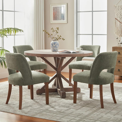 Wooden Dining Chairs Set of 2, Modern Fabric Upholstered Dining Room Chair Kitchen Chairs, Farmhouse Dinner Chair for Kitchen Dining Room, Green