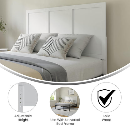 Omar Full Size Wooden Headboard Only, Three Panel Headboard in White