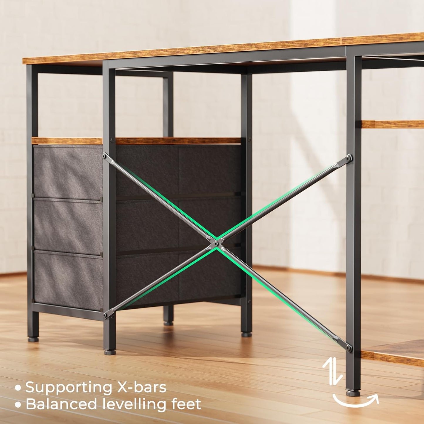 L Shaped Office Desk with Power Outlets, 47 Inch Computer Desk with 3 Drawers, Shelves, for Gaming, Corner Work, Home Office, Study, White