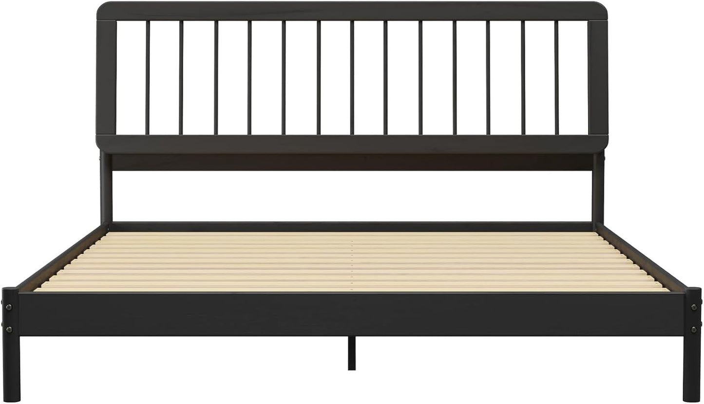 Clemente Mid-Century Modern Spindle Headboard King Bedframe, King Size, Black