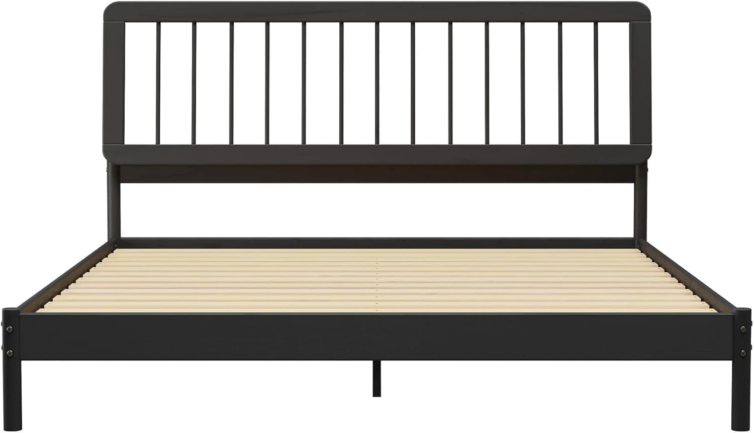 Clemente Mid-Century Modern Spindle Headboard King Bedframe, King Size, Black