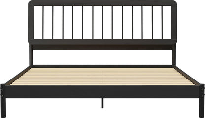 Clemente Mid-Century Modern Spindle Headboard King Bedframe, King Size, Black
