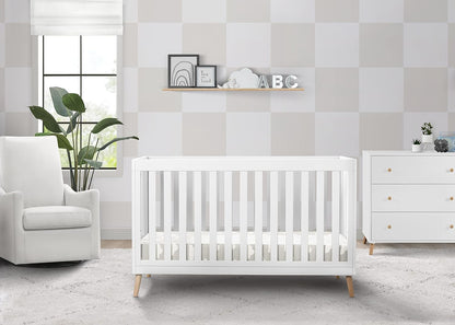 Essex 4-In-1 Convertible Baby Crib, Bianca White with Natural Legs