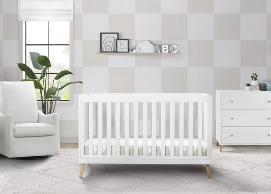 Essex 4-In-1 Convertible Baby Crib, Bianca White with Natural Legs