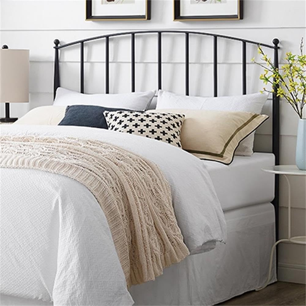 Modern Metal King Spindle Headboard, Powder-Coated Black Finish, Steel Frame with Arched Design and Tapered Posts, 55.25" H X 76.75" W, Fits Standard Adjustable Bed Frames, Bedroom