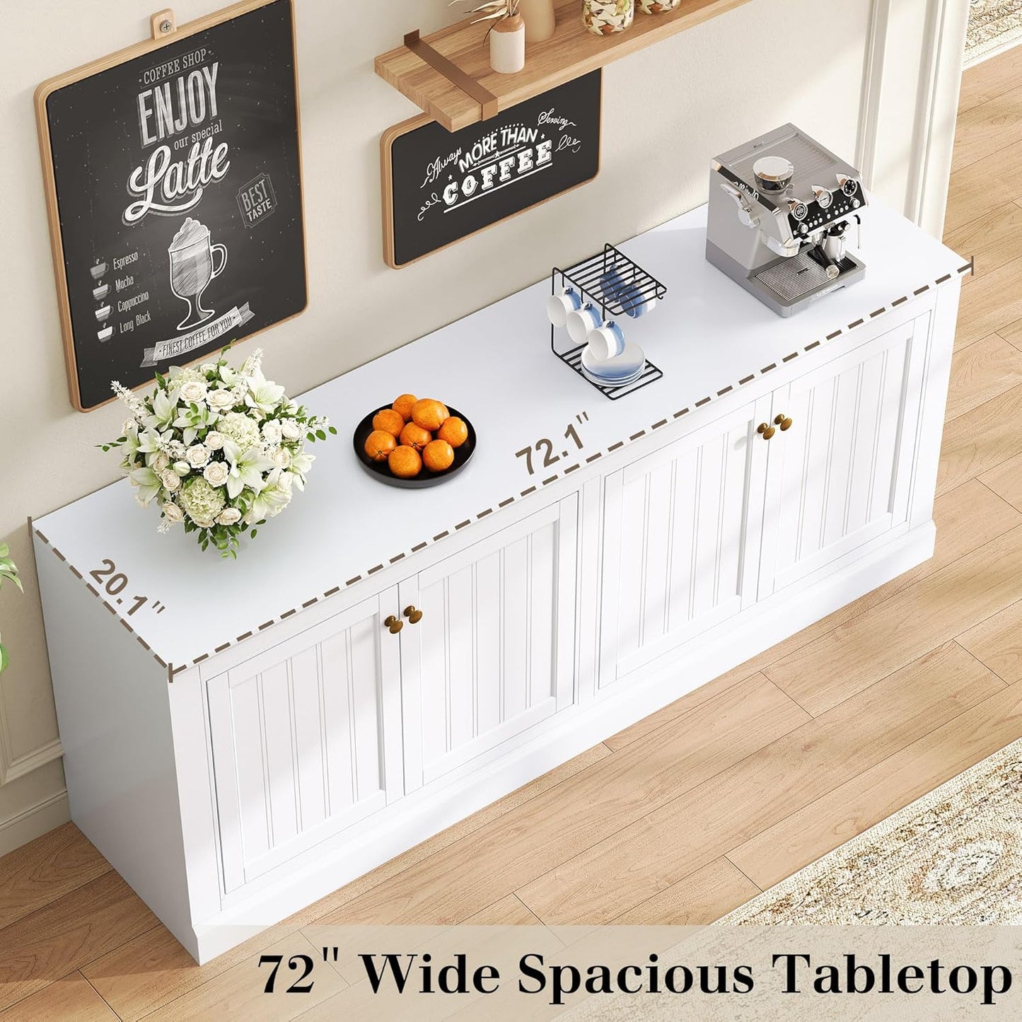 72" Farmhouse Sideboard Buffet Cabinet with Barn Doors, Storage Console Table with Adjustable Shelves, Coffee Bar/Tv Stand for Living Room, Kitchen, Entryway, White