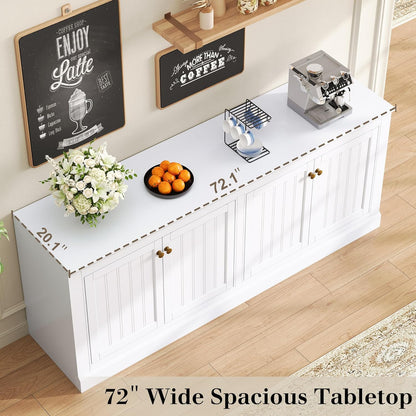 72" Farmhouse Sideboard Buffet Cabinet with Barn Doors, Storage Console Table with Adjustable Shelves, Coffee Bar/Tv Stand for Living Room, Kitchen, Entryway, White