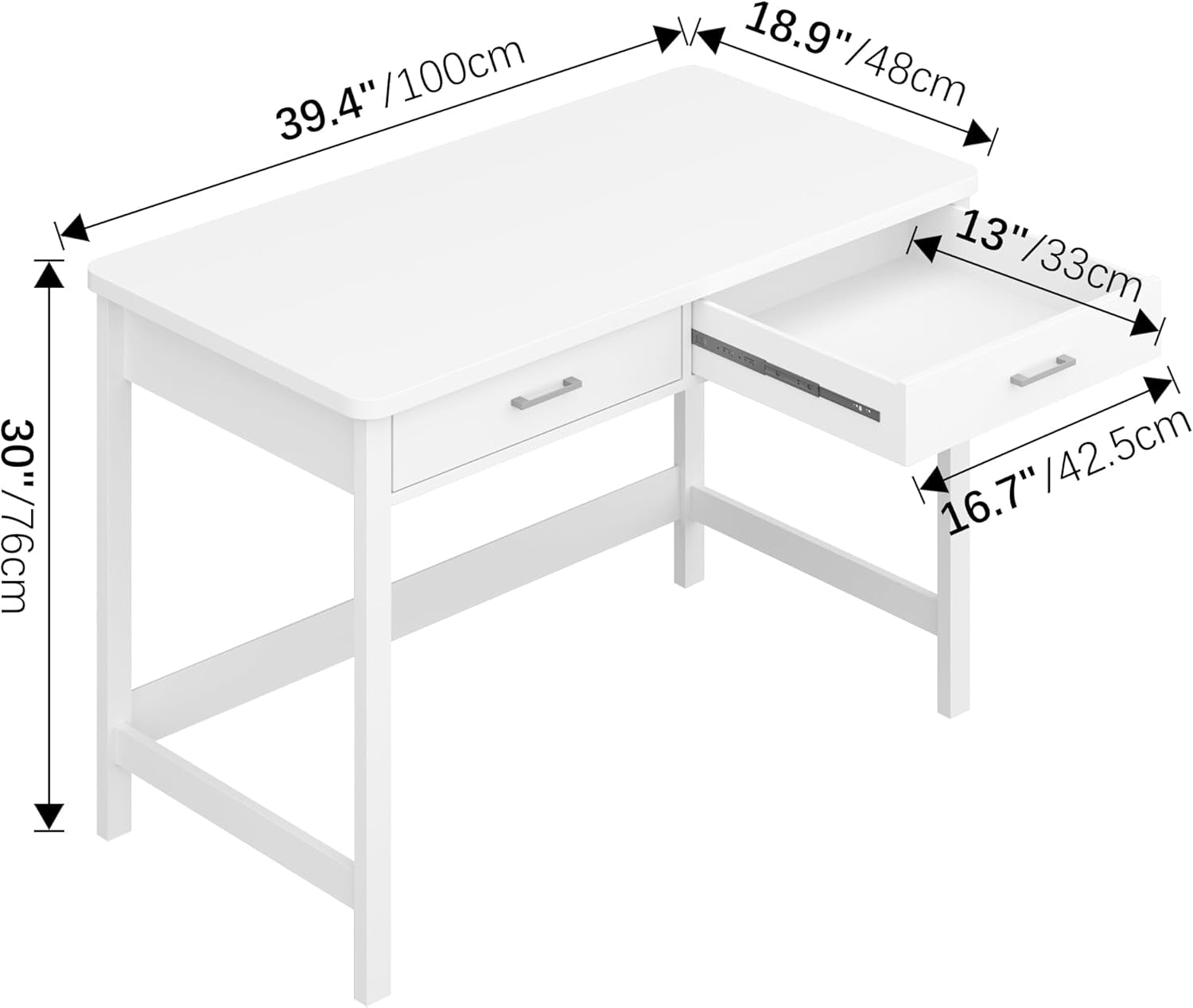 39.4" Computer Desk with Drawer, Morden White Home Office Desk, Study Writing Table with Storage for Small Spaces,Vanity Desk Makeup Table for Bedroom - White