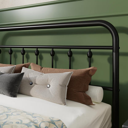 Queen Size Metal Platform Bed Frame with Victorian Style Iron-Art Headboard and Footboard, Easy Assembly, under Bed Storage, No Box Spring Required, Black