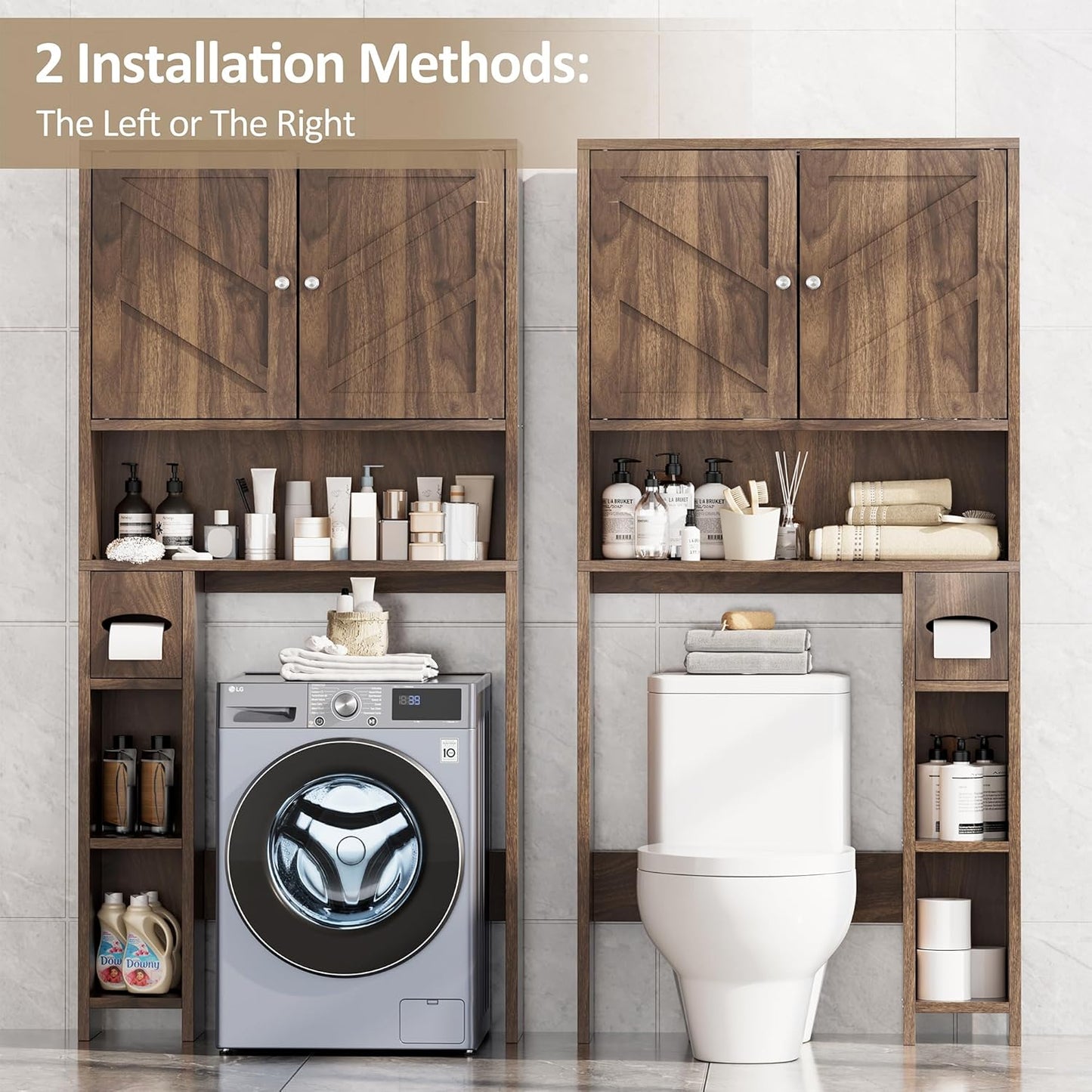 Bathroom over Toiletstorage Cabinet with Toilet Paper Holder Stand, Freestanding Bathroom Storage Organizer Cabinet Space Saver W/Adjustable Shelf, Walnut