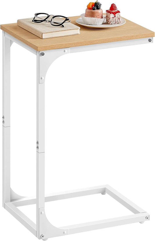C-Shaped End Table, Small Side Table for Couch, Sofa Table with Metal Frame for Living Room, Bedroom, Bedside, Almond Yellow and Cloud White