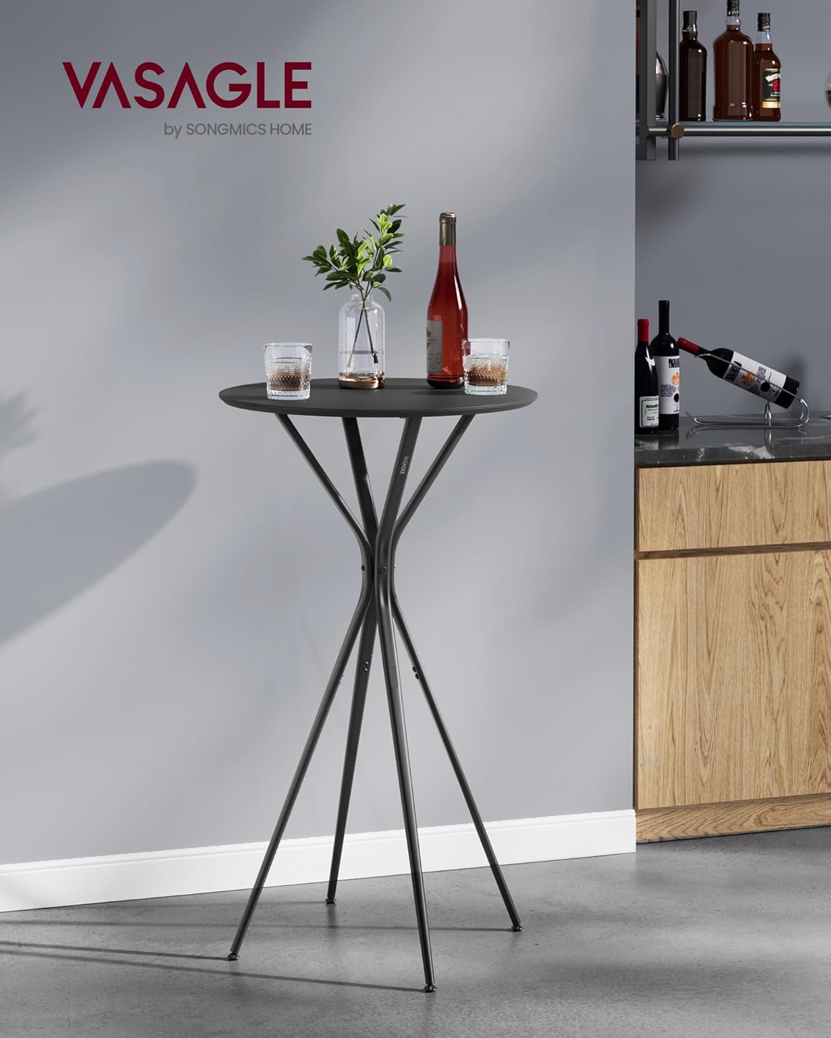 Bar Table, round Cocktail High Top Pub Bistro Table for Events Party, Kitchen Dining, Home Bar, 23.6 X 23.6 X 41.3 Inches, Sturdy Metal Frame, Modern Style, Easy to Assemble, Black