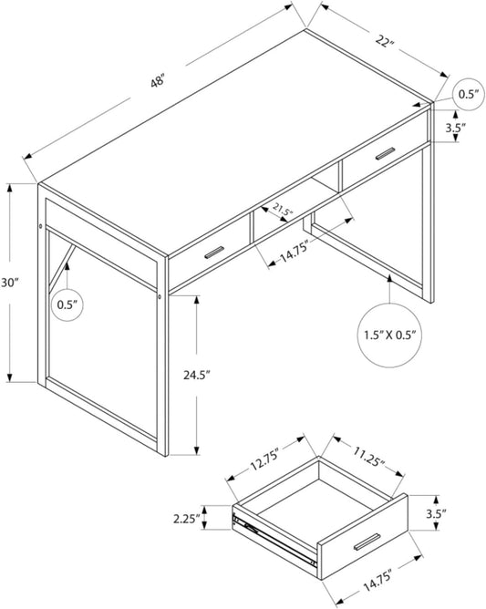 Contemporary 48" L Computer Desk with 2 Spacious Drawers for Storages, Modern Home Office Laptop Table with 1 Open Concept Shelf