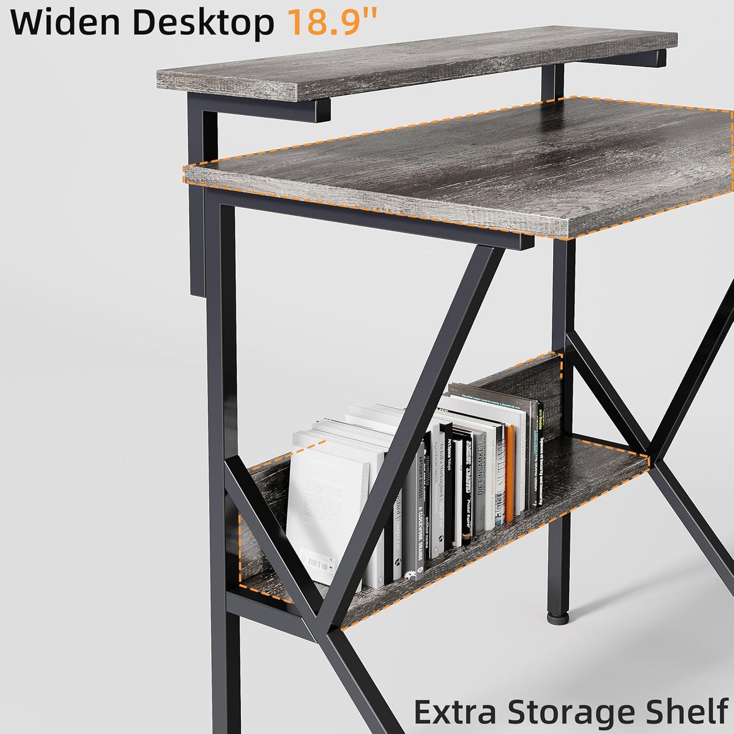 Small Desk, Small Computer Desk for Small Spaces, 27.5 Inch Computer Desk with Adjustable Monitor Stand, Compact Desk with Storage, Tiny Desk Study Desk for Bedroom Home Office, Grey