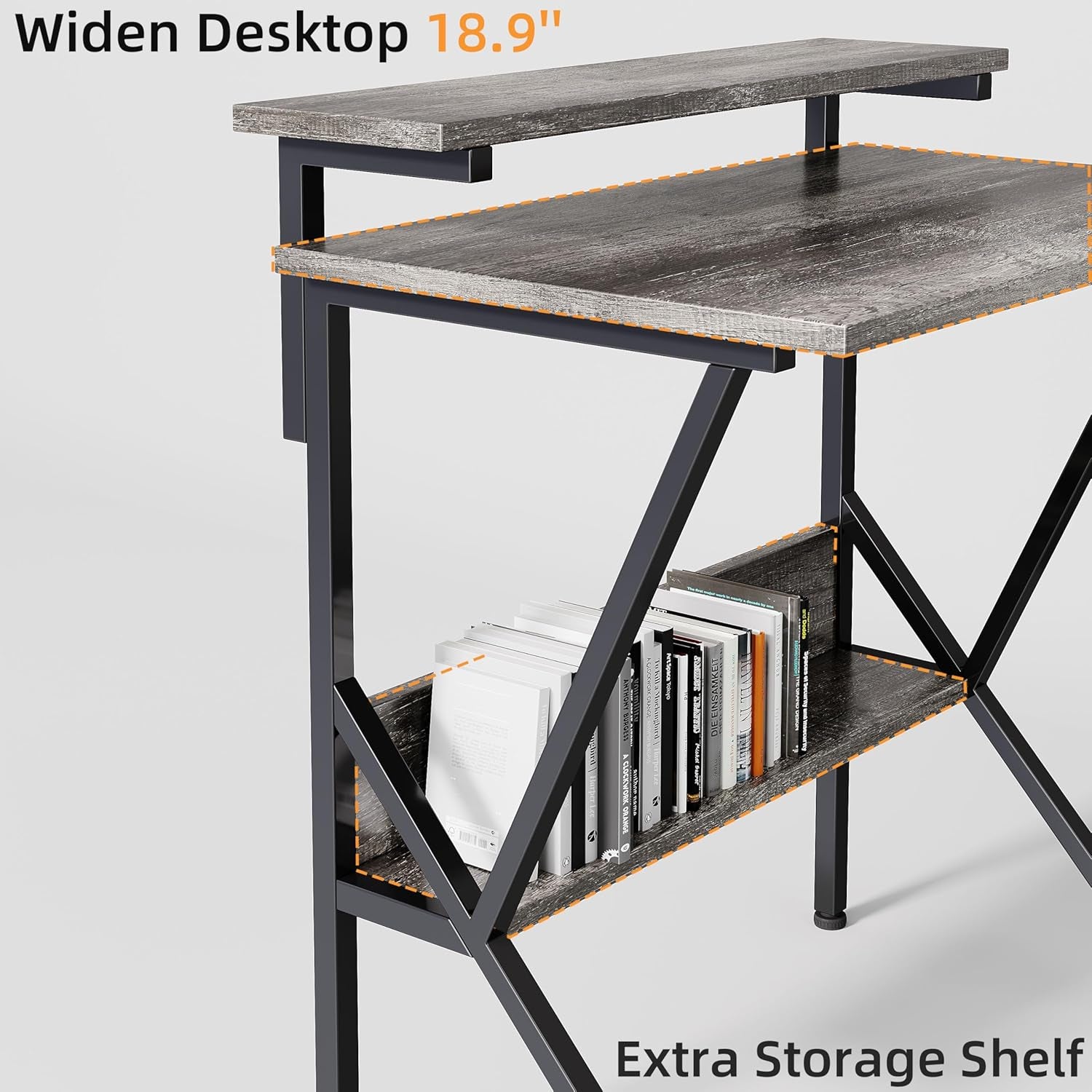 Small Desk, Small Computer Desk for Small Spaces, 27.5 Inch Computer Desk with Adjustable Monitor Stand, Compact Desk with Storage, Tiny Desk Study Desk for Bedroom Home Office, Grey