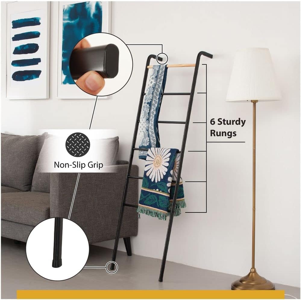Wall Leaning Ladder Rack for Household Fabrics, Clothing, Interior Decoration, White