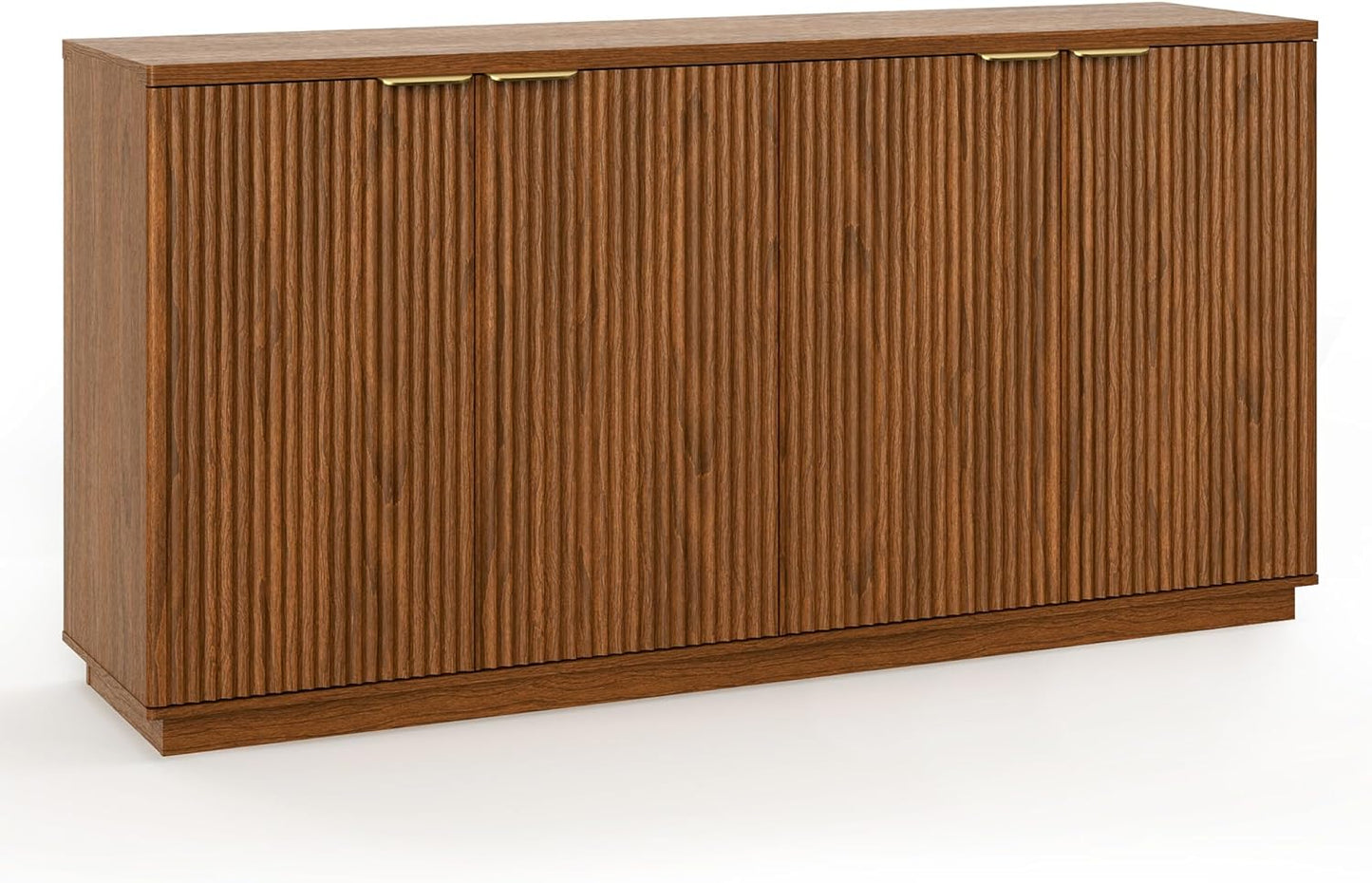 63" Fluted TV Stand for Tvs up to 65", Modern Entertainment Center with Storage Cabinets, Large Wood Sideboard Buffet Cabinet with Storage for Living Room and Bedroom Furniture,Brown