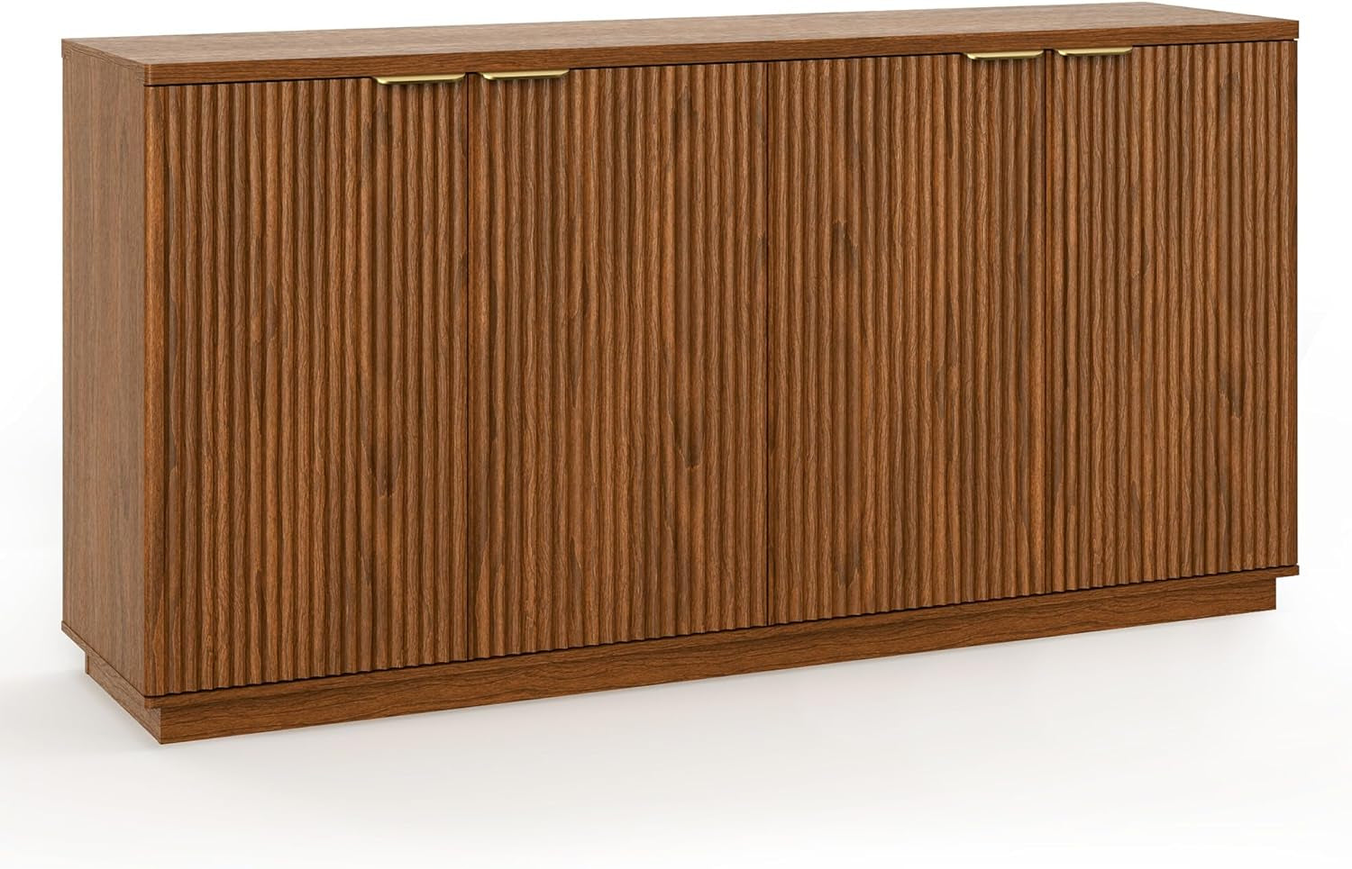 63" Fluted TV Stand for Tvs up to 65", Modern Entertainment Center with Storage Cabinets, Large Wood Sideboard Buffet Cabinet with Storage for Living Room and Bedroom Furniture,Brown
