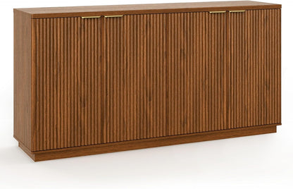 63" Fluted TV Stand for Tvs up to 65", Modern Entertainment Center with Storage Cabinets, Large Wood Sideboard Buffet Cabinet with Storage for Living Room and Bedroom Furniture,Brown