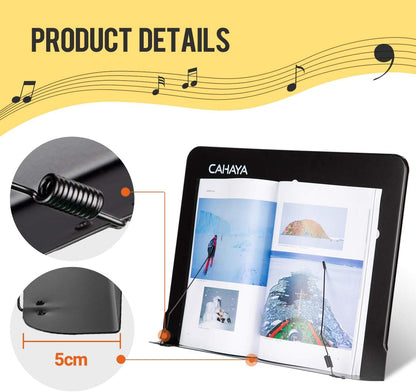Desktop Sheet Music Stand Metal Angle Adjustable Tabletop Book Reading Cookbook Tablet Holder Stand Tray and Page Paper Clip CY0214
