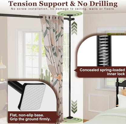 Room Divider for Room Separation, Tension Curtain Rods No Drilling, 4-10Ft(H) 28-70Inch(W) Adjustable Temporary Privacy Wall Divider, Heavy Duty Freestanding Space Partition Separator, Black