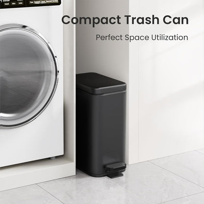 Bathroom Trash Can with Lid, 2.6 Gallon Small Black Bathroom Garbage Can Soft Close, Stainless Steel Waste Basket with Step Pedal for Bedroom, Laundry Room, Living Room, Home Office, Toilet, RV