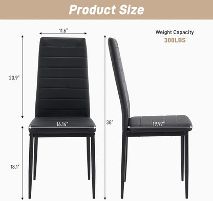 Dining Chairs Set of 4, PU Leather Balck Kitchen Chairs with Padded High Back & Foot Cap Protection for Dining Kitchen Living Room,300Lbs Capacity,Space-Saving