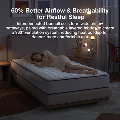 6 Inch Twin Mattress,Bonnell Spring Hybrid Mattresses for Spine Support & Cooling Comfort - Twin Bed Mattress,Adaptive Foam Layer with Medium Firm- Certipur-Us Certified for Youth/Guest Rooms