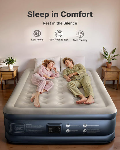 Queen Air Mattress with Built in Pump, 18 Raised Comfort Inflatable Blow up Mattress, Upgraded Four Chamber Portable Air Bed for Camping, Guests and Home, Colchon Inflable, 650 Lbs Max